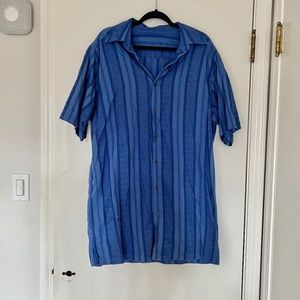 Vintage New Mexico Western Blue Stripped Pattern Short Sleeved Button Up Dress S